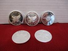 Sunshine Minting One Ounce Pure .999 Silver Round with Eagle-Lot of 5 Full Ounces-B