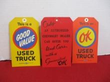 100% Original Chevrolet OK Cars Automobile Hang Tags-Lot of 3