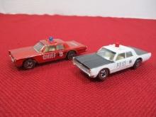 1968 Mattel Hot Wheels "Police Cruiser/Fire Chief) Redline Die Cast Cars-Lot of 2