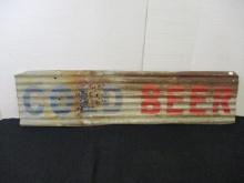 "Cold Beer" Painted Corrugated Metal Advertising Sign