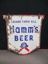 Hamm's Beer Two Sided Porcelain Hanger Sign