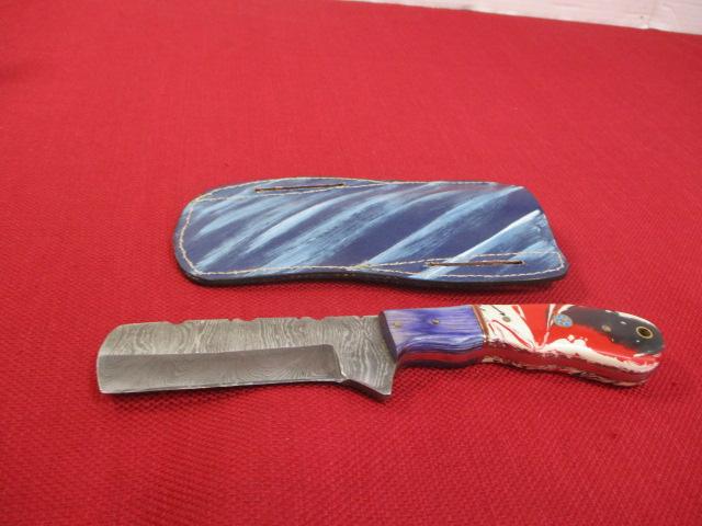 9" Acrylic  and Brass Inlay Handmade Damascus Steel Knife with Sheath