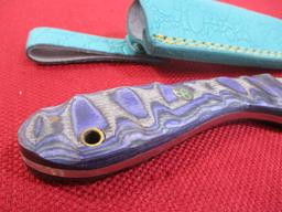 9" Wood and Brass Inlay Handmade Damascus Steel Knife with Sheath