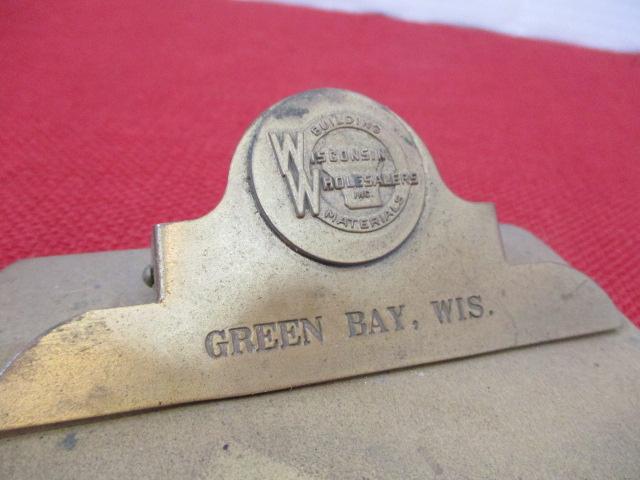 Wisconsin Wholesalers Green Bay, WI Original Brass Clipboard