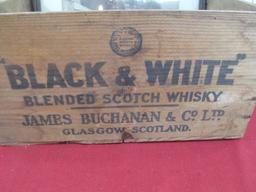 Black & White Scotch Whiskey Advertising Crate w/ Vintage Photo