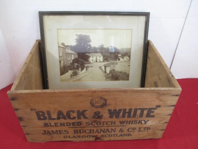 Black & White Scotch Whiskey Advertising Crate w/ Vintage Photo
