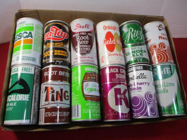 Mixed Advertising Soda/Pop Flat Top Cans-Lot of 12