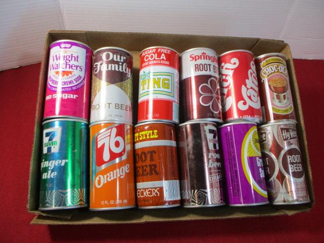 Mixed Advertising Soda/Pop Flat Top Cans-Lot of 12