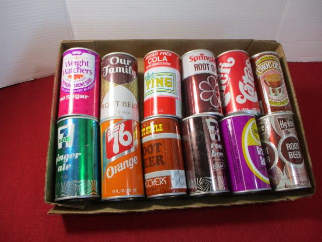 Mixed Advertising Soda/Pop Flat Top Cans-Lot of 12