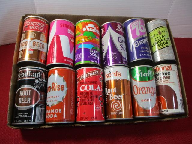 Mixed Advertising Soda/Pop Flat Top Cans-Lot of 12