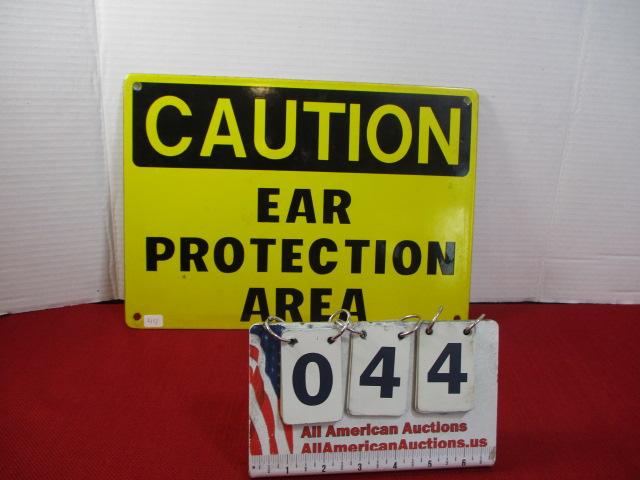 "Caution Ear Protection Area" Porcelain Enameled Sign