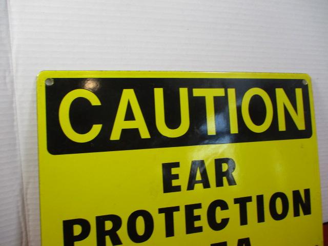 "Caution Ear Protection Area" Porcelain Enameled Sign