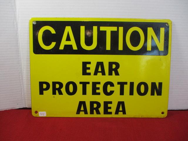 "Caution Ear Protection Area" Porcelain Enameled Sign