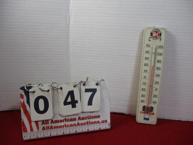 Sinclair H-C Gasoline Wooden Advertising Thermometer w/ Dino