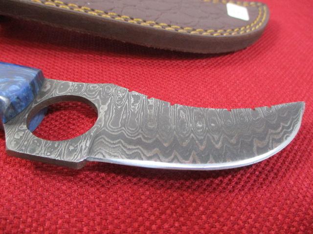 8" Wood with Acrylic and Brass Inlay Handmade Damascus Steel Knife with Sheath