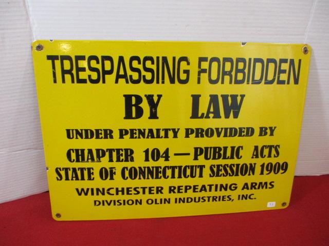 Winchester Repeating Arms "No Trespassing" Porcelain Sign