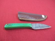 8" Wood and Brass Inlay Handmade Damascus Steel Knife with Sheath