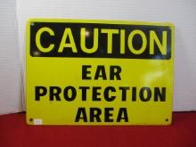 "Caution Ear Protection Area" Porcelain Enameled Sign