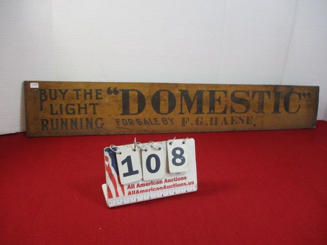 Early Hand Painted "Domestic" Sewing Machines Advertising Sign