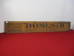 Early Hand Painted "Domestic" Sewing Machines Advertising Sign