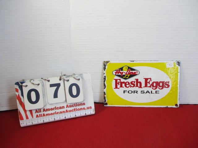 "Hy Line Fresh Eggs" Porcelain Advertising Sign