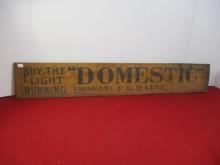 Early Hand Painted "Domestic" Sewing Machines Advertising Sign