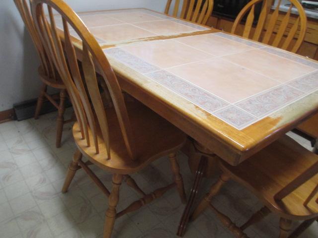 Ceramic Inlay Farmhouse Kitchen Table w/ 6 Chairs