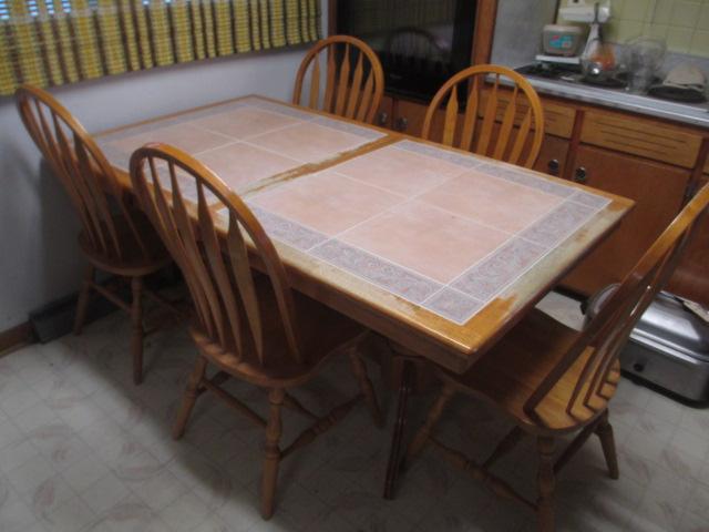 Ceramic Inlay Farmhouse Kitchen Table w/ 6 Chairs