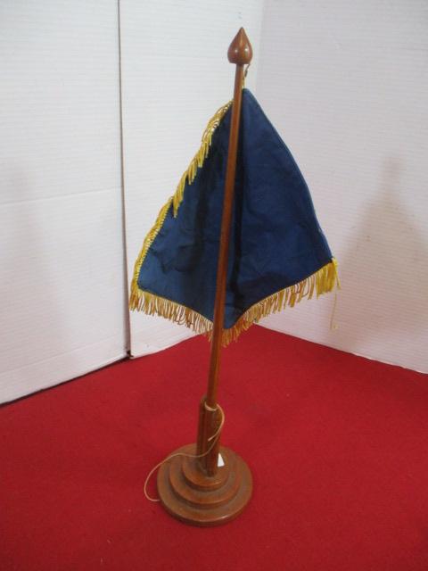 Wooden Trench Art Flag Stick W/ Hand Embroidered Flag