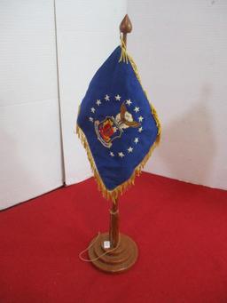 Wooden Trench Art Flag Stick W/ Hand Embroidered Flag