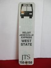 Janesville Transit Systems Metal Reflective Bus Stop Sign