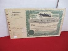 Agner Auto Co. $100 Stock Certificate