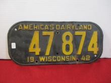 WWII 1942 Wisconsin License Plate