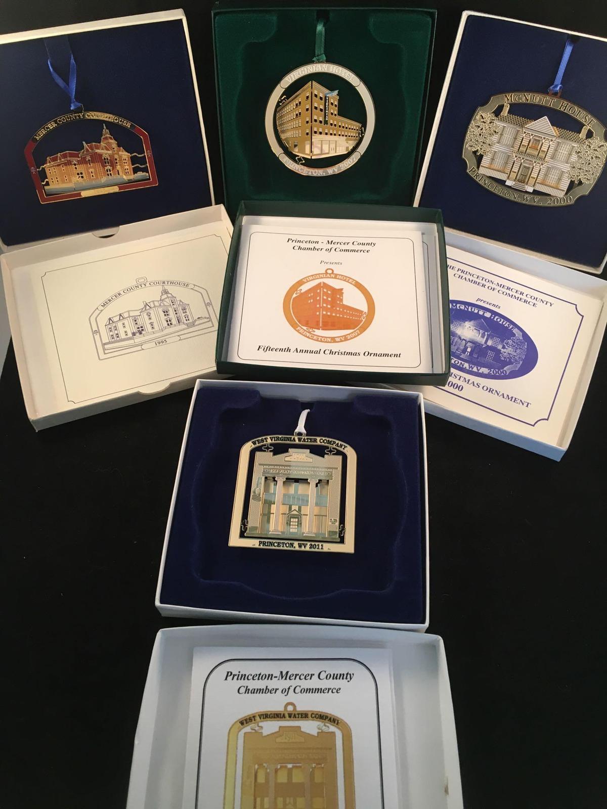 Holiday Collector Princeton Ornaments - Mercer County Courthouse; Virginian Hotel; McNutt House; WV