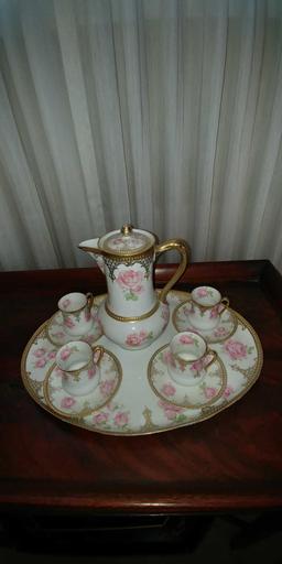 Prussia chocolate set. 4 cups, saucers, chocolate potband tray.