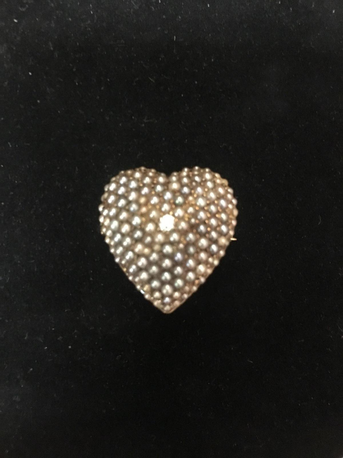 14 kt, y/g heart pendant and pin combination with one hundred