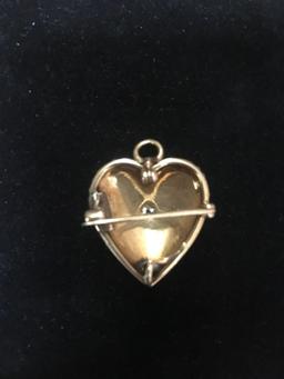 14 kt, y/g heart pendant and pin combination with one hundred