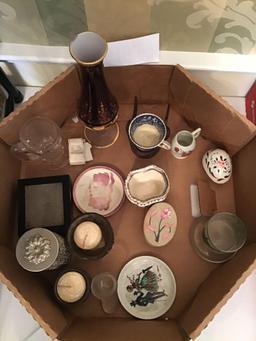 Lot of miscellaneous glass items. Candles etc.