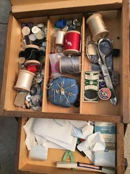 Vintage wooden foldout sewing cabinet