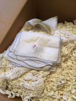 Large box tablecloths. Doilies. Exquisite lot