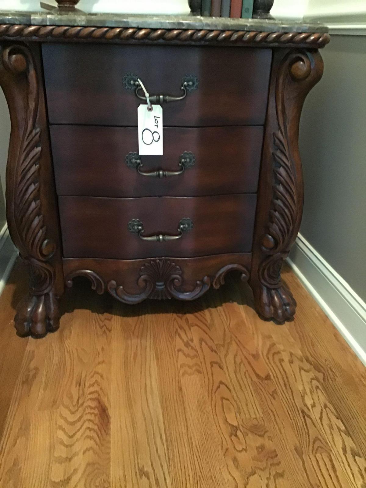 Bombay Style chest. Marble top. Highly carved