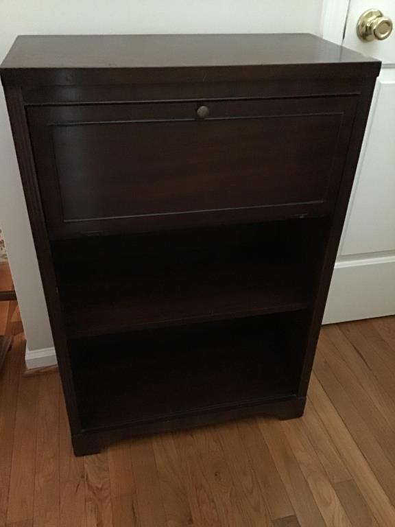 Mahogany bookcase.  Two shelves .  Upper door is