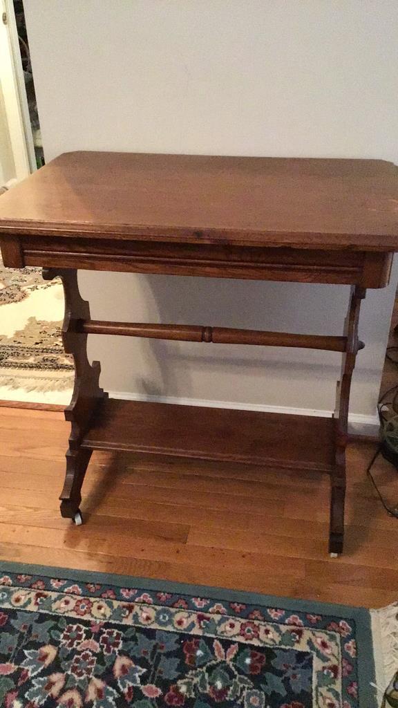 Antique oak side table.  30 wide by 30 tall.