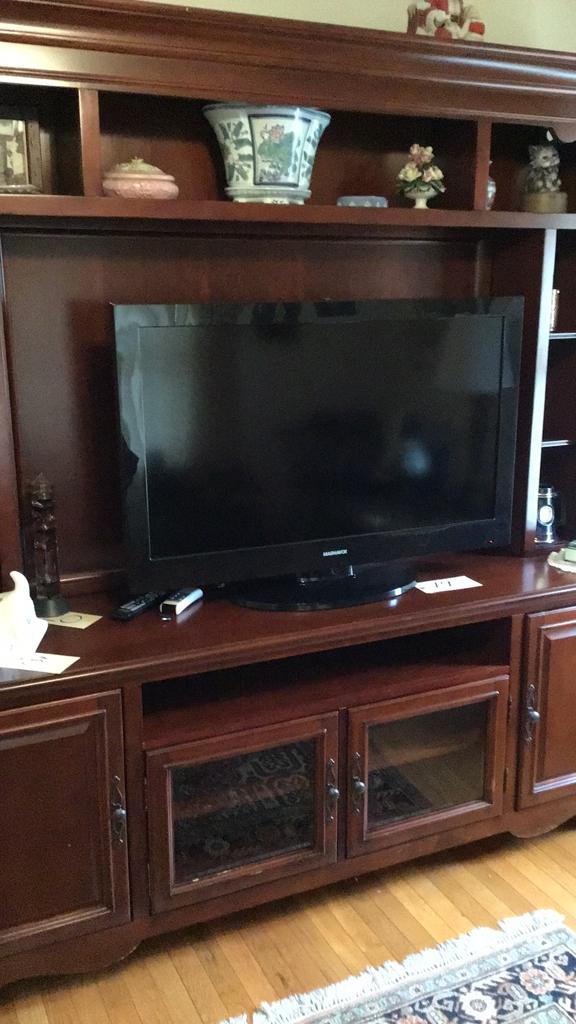 74 x 74 Cherry finish Entertainment center