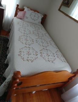 Maple bedroom suite.  Pair twin beds and high boy