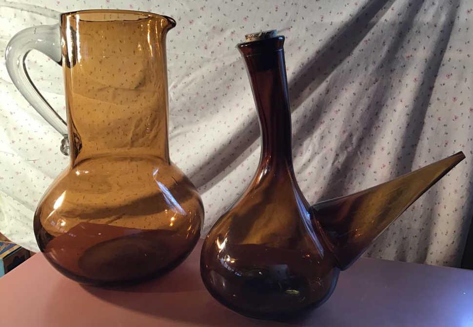 "Two blown glass pcs.  Decanter, pitcher