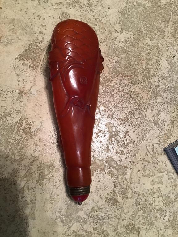 Carved snuff bottle . Fish design.  4 inches