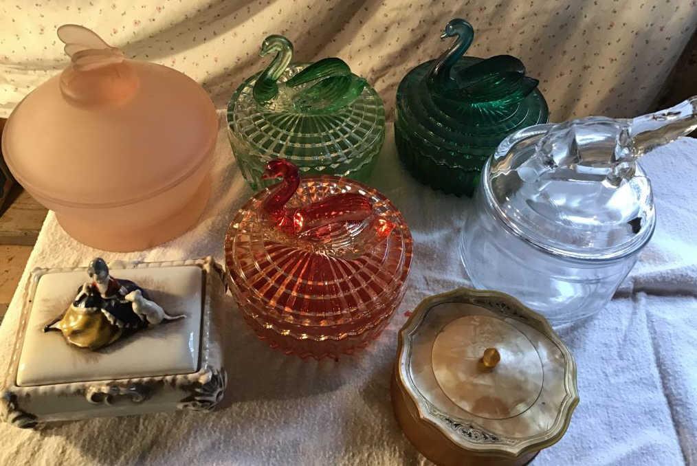 "Lot of 7 dresser jars