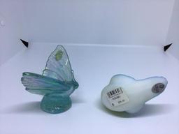 Two Fenton paperweights.  Bird and butterfly