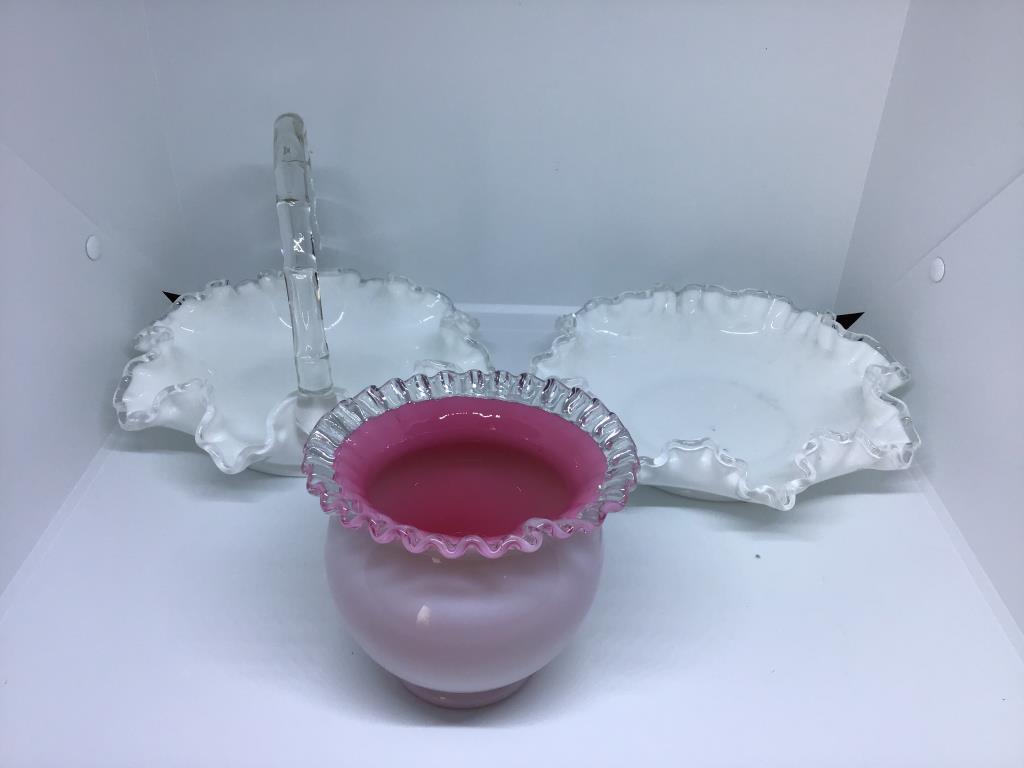 3 pieces Fenton.  Basket, bowl & dish.